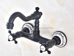 Bathroom Sink Faucets Oil Rubbed Bronze Dual Handles Kitchen Wall Mounted Swivel Spout Two Holes Mixer Taps Nnf461