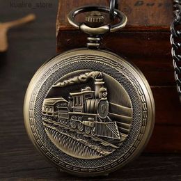 Pocket Watches Steampunk Train Locomotive Bronze Retro Mehchanical Pocket Men Engrave Skeleton Hand Necklace With Chain Unisex Gift L240402