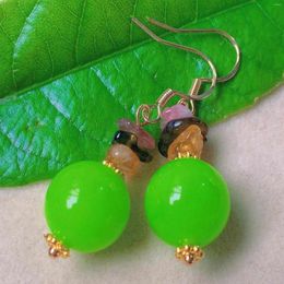 Dangle Earrings Natural Round Green Jade Beads Tourmaline Gold Ear Hook Chandelier Casual Clip-on Silver Bohemian Beaded Platinum Crystal