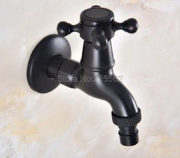 Bathroom Sink Faucets Black Oil Rubbed Brass Cross Handle Laundry Cold Water Tap And Washing Machine Faucet /Garden Taps Lav340
