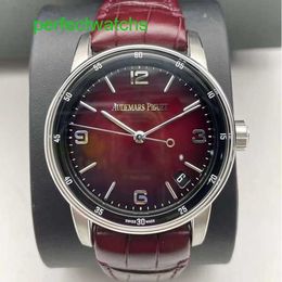 Top AP Wrist Watch CODE 11.59 Series 15210BC Platinum Smoked Wine Red Mens Fashion Casual Business Back Transparent Mechanical Watch