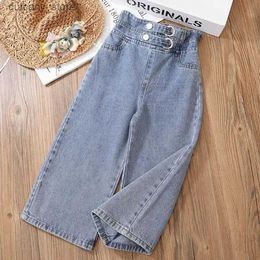 Trousers Girls Wide-g Jeans Versati Sty 2023 Fashionab Big Kids isure Pants Spring And Autumn Girl Loose Doub Waist Trousers L46