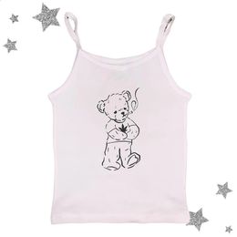 Aesthetic Cute Sleeveless Camisole Punk Bear Cartoon Print Grunge Crop Top Y2k Clothes Gothic Emo girls Corset Tank Top Baby Tee 240320