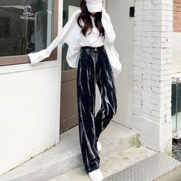 Women's Jeans Straight Black For Women In Autumn And Winter 2024 High Waisted Small Design Wide Leg Pants Trend