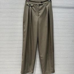 Women's Pants Medium High Waisted Pleated Wide Leg Women Commuting Style French High-end Tapered Straight Full Length Trousers