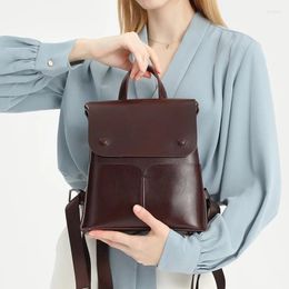 School Bags 2024 Natural Cowskin Genuine Leather Women's Backpack Fashion Large Capacity Shoolbag Girl Laptop Bag