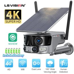Cameras LS VISION 4K 180° Ultra Wide View Angle 4G Solar Security Camera Outdoor WIFI 4X Zoom Dual Lens PIR Human Detection CCTV Camera