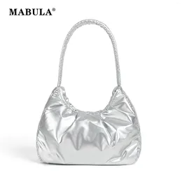 Evening Bags MABULA Silver Puffer Underarm Shoulder Bag For Women 2024 Autumn Cotton Padded Down Clutch Purse Dumpling Cell Phone Handbag