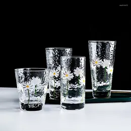 Wine Glasses INS Printing Transparent Cup Nordic Style Breakfast Milk Juice Glass Heat Resistant Coffee Tea Water Pound Flower