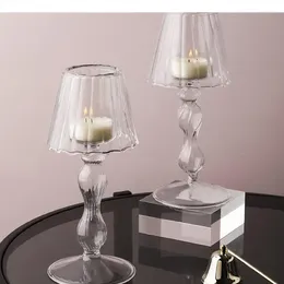 Candle Holders Tall Feet Glass Holder Table Lamp Shape Candlestick Storage Tank Clear Bottle Desktop Decoration Accessories Crafts