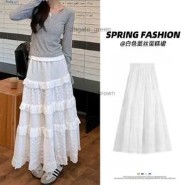 Lace Cake Skirt Womens Spring/Summer 2024 New High Waist Slim Ballet Style Small stature White A-line Half length Skirt