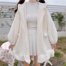 Women's Jackets Japanese Style Jacket With Ears For Women Kawaii Tops Lovely Lolita Thicken Warm Winter Hooded Coat Girl Parka Outwear