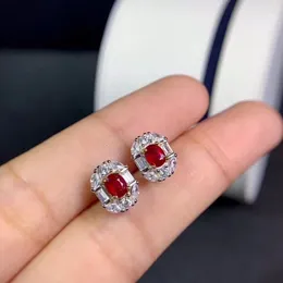 Stud Earrings Fine Jewellery 925 Sterling Silver Inlaid Natural Ruby Ear Studs Lovely Ladies Support Testing