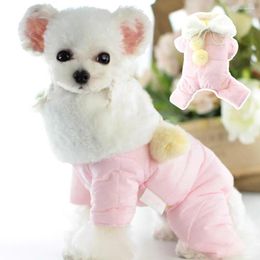 Dog Apparel Winter Jumpsuits Turndown Collar Button Closure Pet Bodysuit Drawstring Design With Plush Balls Puppy Costume Supplies