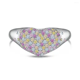 Cluster Rings S925 Silver Ring High End Coloured Zircon Handmade Inlaid Love Shaped Light Luxury Open Jewellery