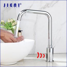 Bathroom Sink Faucets JIENI Basin Automatic Sensor Faucet Deck Mounted Stream Stainless Steel Touch Free With And Cold Water Mixer Taps