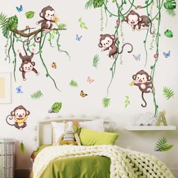 Wallpapers 3pcs Cartoon Funny Vine Monkey Wall Sticker Bedroom Children's Room Kindergarten Background Decorative Mural Ms6372