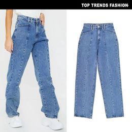Jeans femminile 2024 cotone puro di alta qualità per donne Fashions Blu sciolto aderente dritto Drive Denim Pants