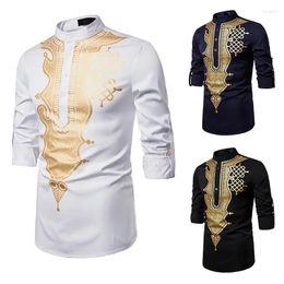 Men's Casual Shirts 2024 Spring And Autumn Fashion Stamped Pullover Shirt Totem Long Straight Sleeve