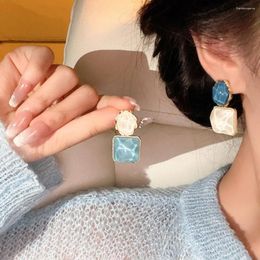 Dangle Earrings Fashion Water Ripple Square Vintage Elegant Blue Color Studs Light Luxury Geometric Drop Girl