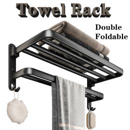 Drives Bathroom Towel Rack Foldable Towel Holder with Shelf Hook Stainless Steel Towel Bars Kitchen Shelf Hanger Wall Mounted Tripods