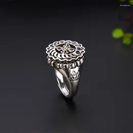 Cluster Rings 925 Silver Cross Vajra Pestle Sterling Ring Men's And Women's Loose Buckle With Adjustable Size Rotatable