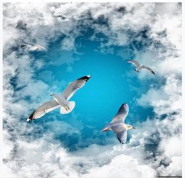 Wallpapers Custom Po Wallpaper 3d Ceiling Blue Sky White Clouds Seagull Zenith Mural Wall Papers For Living Room