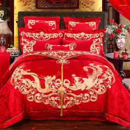 Bedding Sets Deluxe Egyptian Cotton Embroidery Wedding 4 Piece Long Staple Bright Red 6 Pure Set