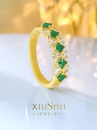 Cluster Rings Desire 925 Silver Row Diamond Artificial Emerald Ring Set With High Carbon Temperament Is Versatile