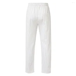 Men's Pants Casual Men Trousers Versatile Bottoms Vertical Striped Print Elastic Waistband Drawstring Pockets