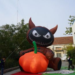 8mH (26ft) with blower Halloween Inflatable cat Blow Up Ghost on Pumpkin with Light Scary Halloweens Outdoor Decorations