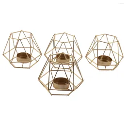 Decorative Plates 4 Pcs Metal Geometric Design Tea Light Votive Candle Holders Hollow Tealight For Wedding Home Decoration