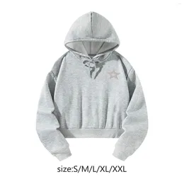 Women's Hoodies Womens Long Sleeve Cropped Sweatshirt Soft Girls Trendy Grey Drawstring Pullover For Work Office Sports Travel Outdoor