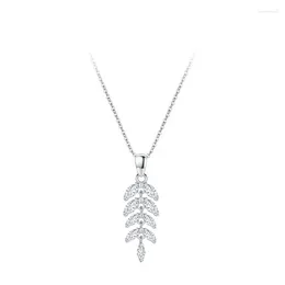 Chains STL S925 Sterling Silver Niche Design Super Sparkling Zircon Versatile Leaf Necklace Women's Instagram Cool Style