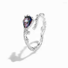Cluster Rings 2024 European American S925 Sterling Silver Men's And Women's Irregular Colored Crystal Art Versatile Open Ring