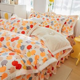 Bedding Sets Large Double Bed Set Winter Thickened Warm Milk Velvet 4-piece Of Solid Color Cashmere Sheets Quilt Cover Plush