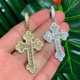Pendant Necklaces New Men Women Hip Hop Cross Necklace Fl Paved Rec Cubic Zircon Rope Chain Iced Out Bling Cz Jewelry Drop Delivery Pe Dhnky