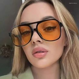 Sunglasses Retro Double Bridges Vintage Women Oversized Square Frame Trending Hollow Shades Sun Glasses Female Pilot Eyewear