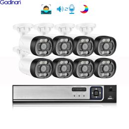 System Gadinan 5MP Video Surveillance Camera 8CH POE NVR AI Alert Face Detect Bullet Two Way Audio Recorder Color Night Security System