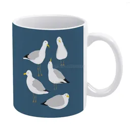 Mugs Cute Seagulls White Mug Coffee 330ml Ceramic Home Milk Tea Cups And Travel Gift For Friends Sea Gulls Birds Illust
