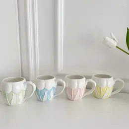 Mugs Korean Ins Blogger The Same Mediaeval Style Relief Ceramic Tulip Cup Girly Heart Mug