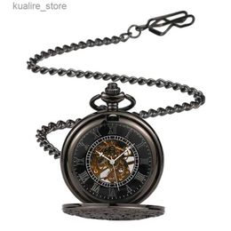 Pocket Watches Retro pocket semi-automatic mechanical Fob chain necklace hollow skeleton carved pocket pendant L240402