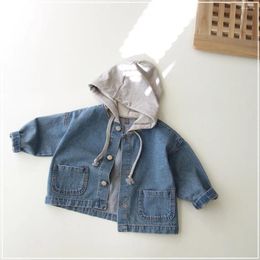 Jackets Autumn Winter Costume Fashion Girl Baby Patchwork Hooded Coat Boy Children Retro Pockets Casual Denim Jacket Kid Cotton Tops