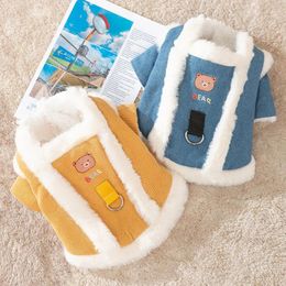 Dog Apparel Winter Clothes Cute Bear Traction Cotton Coat Teddy Warm Puppy Cartoon Open Button Shirt Pet Thickened