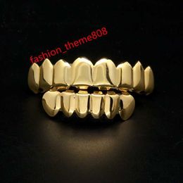 Mens Gold Grillz Teeth Set Fashion Hip Hop Jewelry High Quality Eight 8 Top Tooth Six 6 Bottom Grills