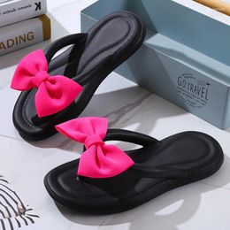 Slippers 2024 Summer Outdoor Beach Soft Sandals Female Slides For Shower Non-Slip Bows Tie Thick Sole Flip Flops Women