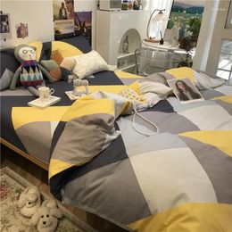 Bedding Sets 2024 Simple 100 Cotton Set Man Strip Grid Comforter Yellow And Black Dovet Cover