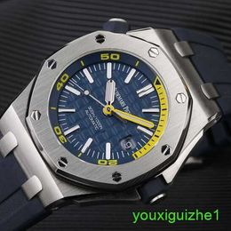 AP Brand Wristwatch Royal Oak Offshore Series Automatic Mechanical Diving Waterproof Steel Rubber Band Date Display Watch Mens Watch Set 15710ST