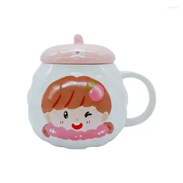 Mugs Cute Cartoon Girl Water Cup Heart Student Ceramic With Cover Spoon Office Mug Coffee