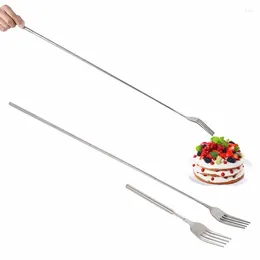 Dinnerware Sets Silver Stainless Extendable Fork Dinner Fruit Dessert Long Cutlery BBQ Kitchen Practical Tools